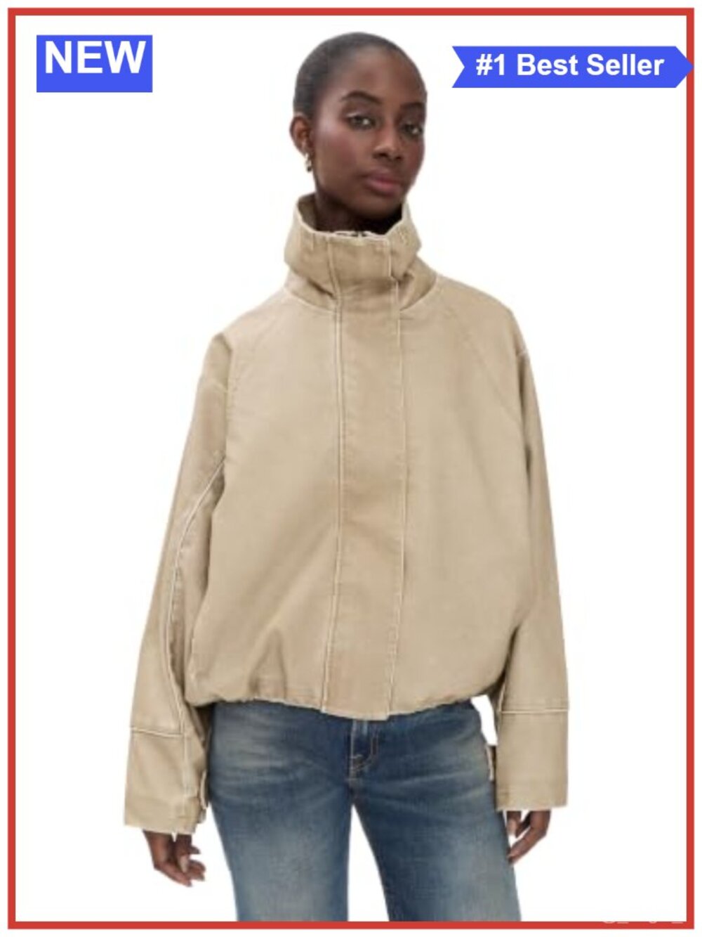 Faux Leather Funnel Neck Casual Jacket with Snap Cuffs